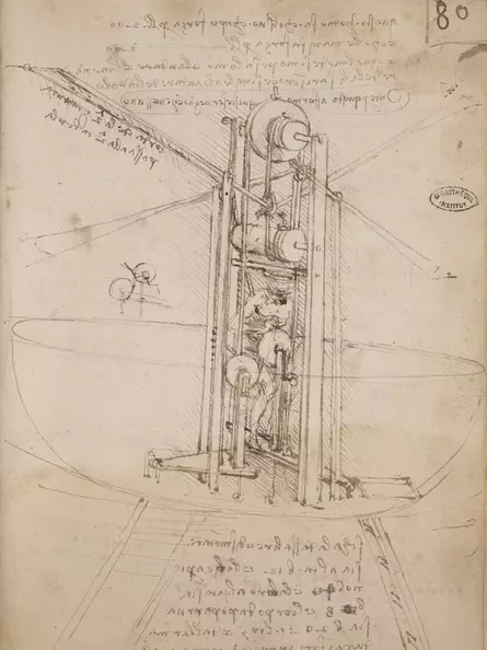 Leonardo da Vincis Erfindungen – Zeichnung von der Aufhängung eines Fluggeräts