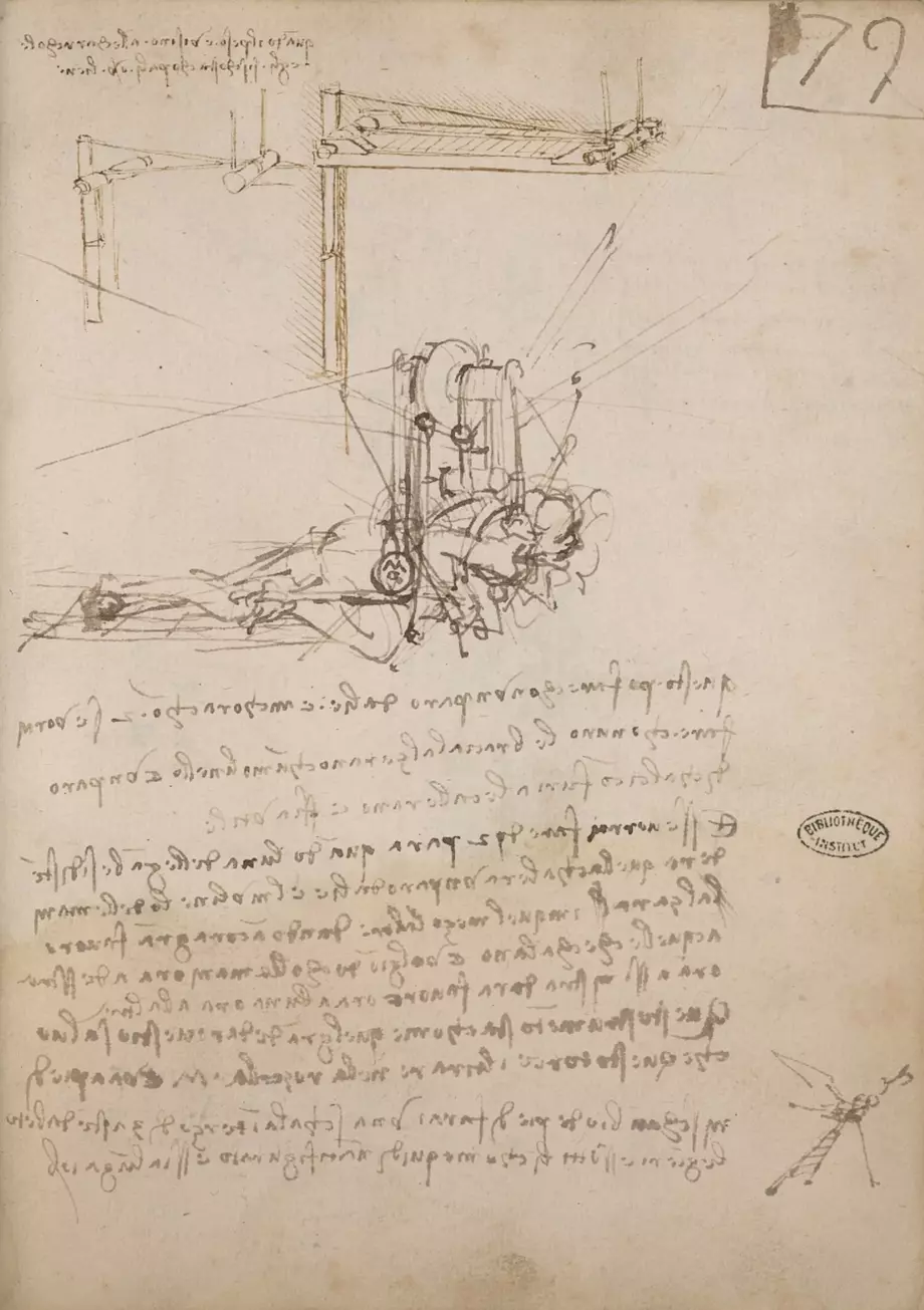 Leonardo da Vincis Erfindungen – Zeichnung von der Aufhängung eines Fluggeräts