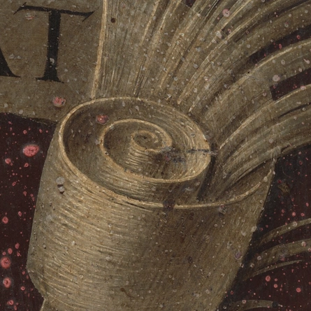 Leonardo da Vinci – Ginevra de Benci (Detail), Archimedische Spirale auf der Rückseite