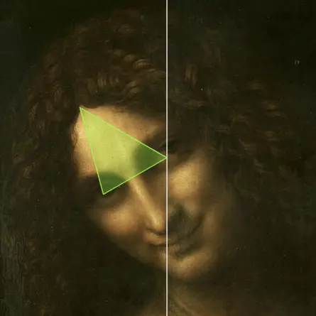 Leonardo da Vinci – Belle Ferroniere, Dreieck am goldenen Schnitt mit den Innenwinkeln von 45°,60° und 75°