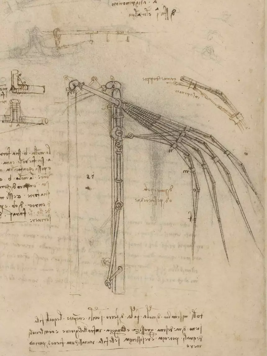 Leonardo da Vincis Erfindungen – Zeichnung eines gegliederten Flügels