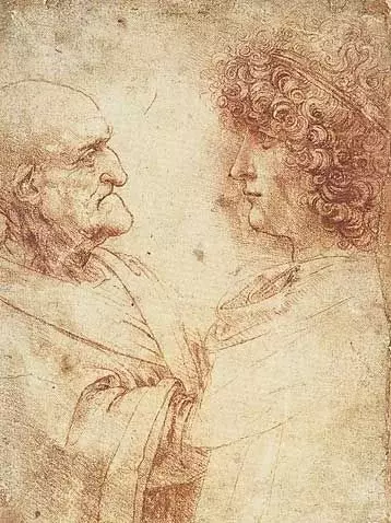 Leonardo da Vinci – Zeichnung eines alten und eines jungen Mannes