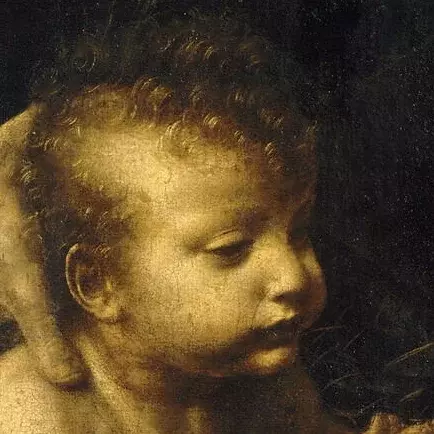 Leonardo da Vinci – Felsgrottenmadonna, Johannes der Täufer (Detail)