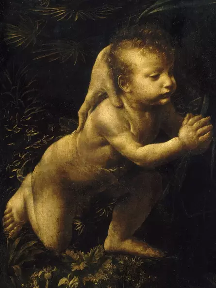 Leonardo da Vinci – Felsgrottenmadonna, Johannes der Täufer (Detail)
