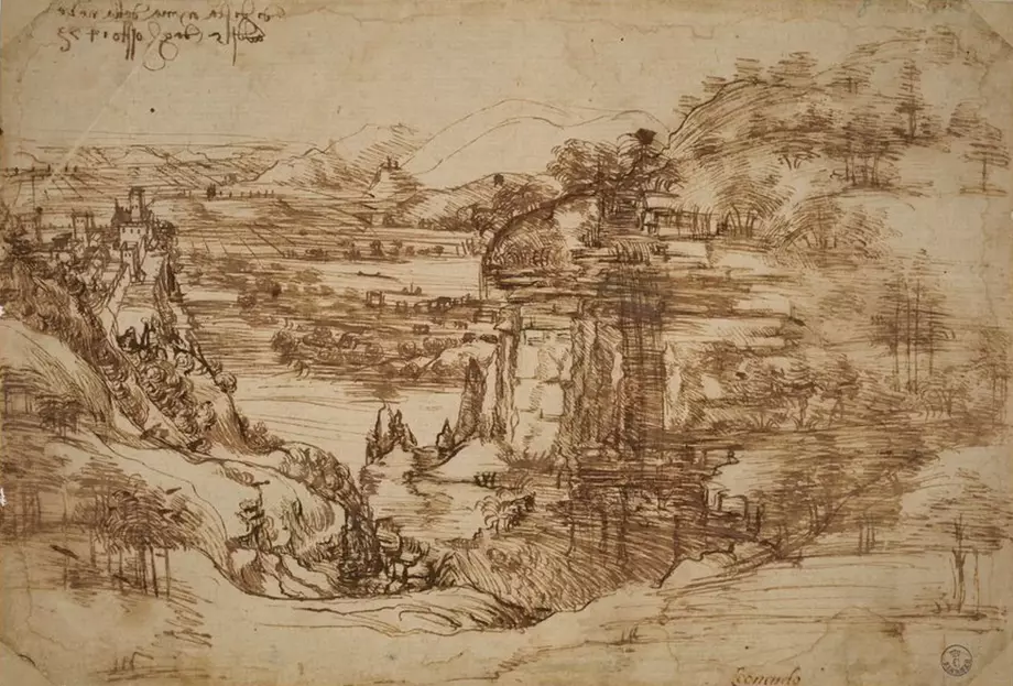 Leonardo da Vinci - Zeichnung einer Landschaft