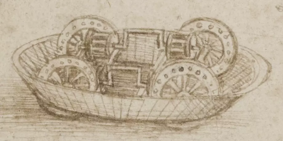 Leonardo da Vincis Erfindungen – Zeichnung eines Panzers (Innenansicht)