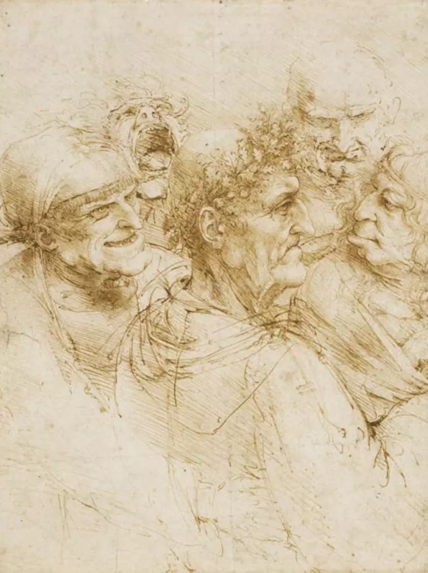 Leonardo da Vinci - Karikatur zu fünf Köpfen
