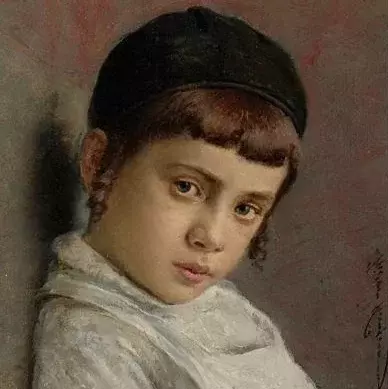 Porträt eines Jungen mit Peyot gespiegelt – Isidor Kaufmann