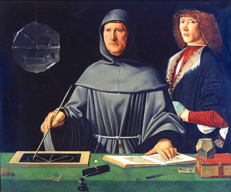 Luca Pacioli mit einem Schueler, Jacopo de Barbari, um 1495