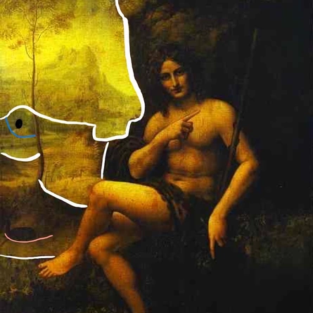 Bacchus – Bearbeitung zur Hervorhebung eines Doppelbildes von einem altem Mann, Leonardo da Vinci (Werkstatt)
