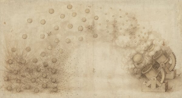 Leonardo da Vincis Erfindungen – Zeichnung explodierender Streumunition