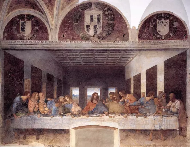 Das letzte Abendmahl mit umgebender Architektur – Leonardo da Vinci